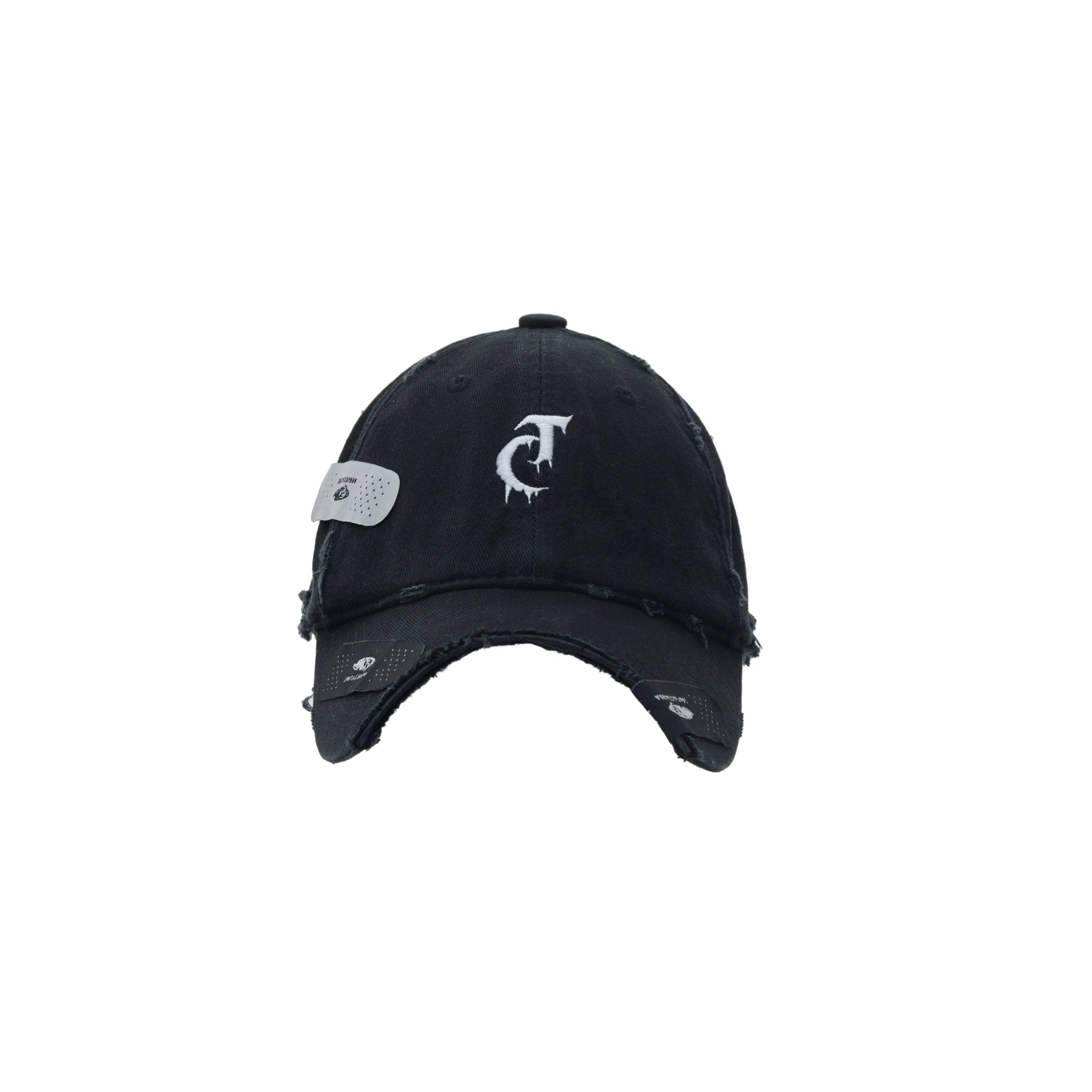 Distressed Baseball Cap with Patch Design