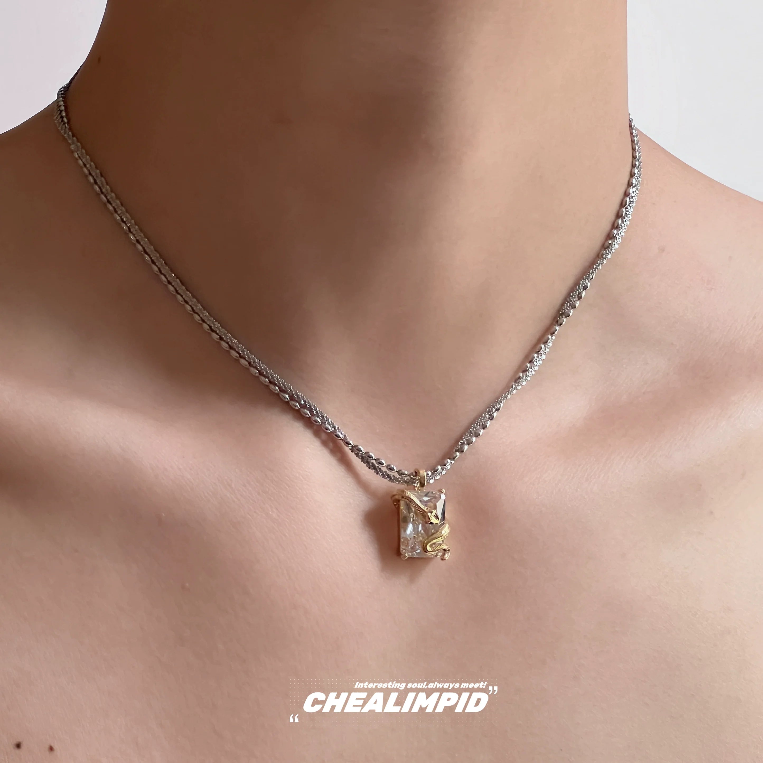 Zircon Snake Pendant Double Layer Necklace