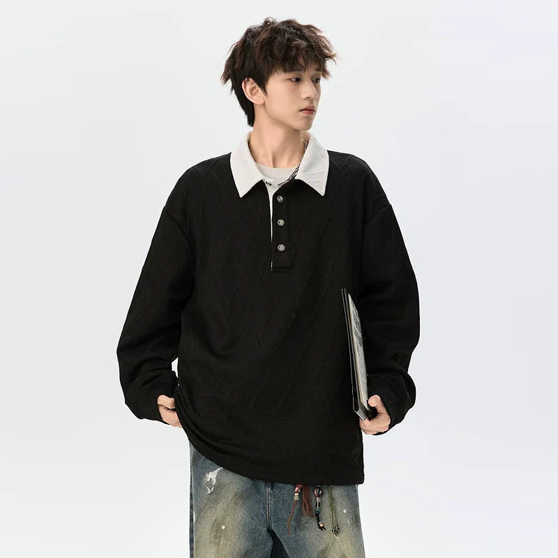 Diamond Jacquard Polo Collar Sweatshirt