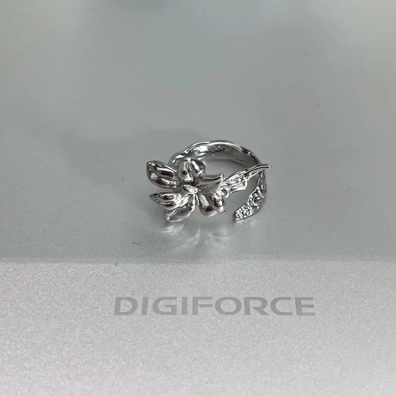 3D Metallic Open Floral Statement Ring