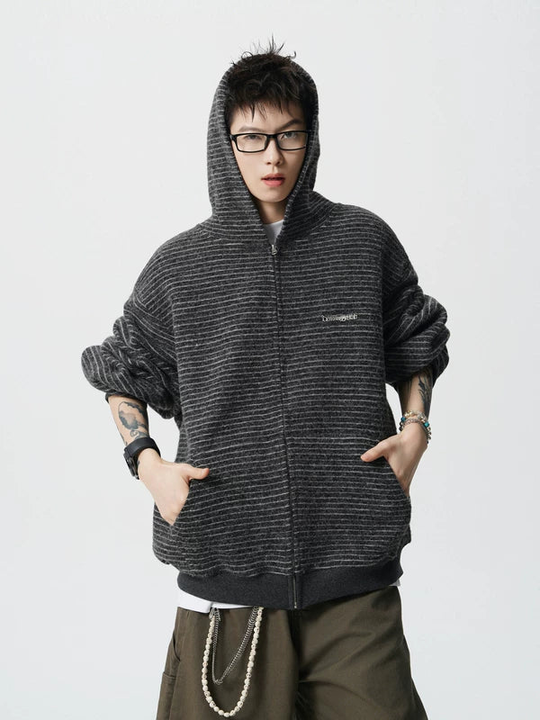 Striped Zip Up Fleece Hoodie