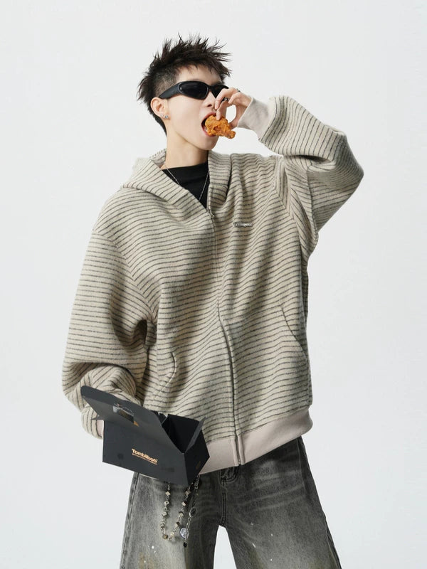 Striped Zip Up Fleece Hoodie