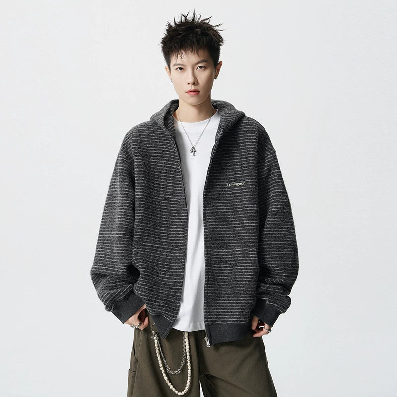 Striped Zip Up Fleece Hoodie