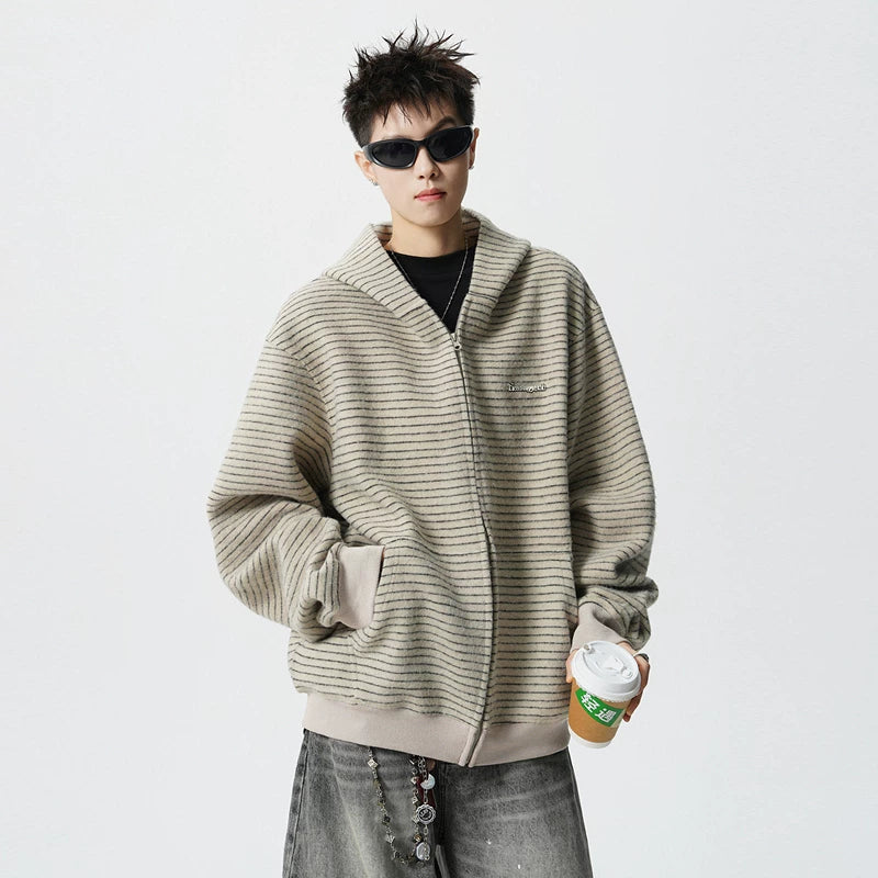 Striped Zip Up Fleece Hoodie