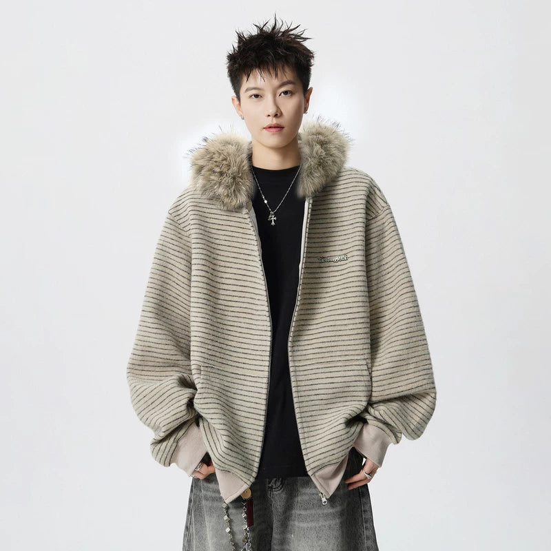 Striped Zip Up Fleece Hoodie