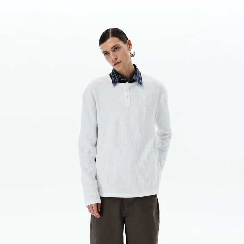 Ribbed Long-Sleeve Henley Shirt