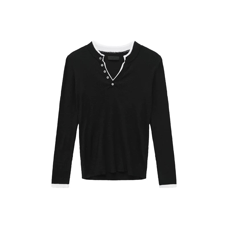 Slim Fit Ribbed Knit Henley Sweater