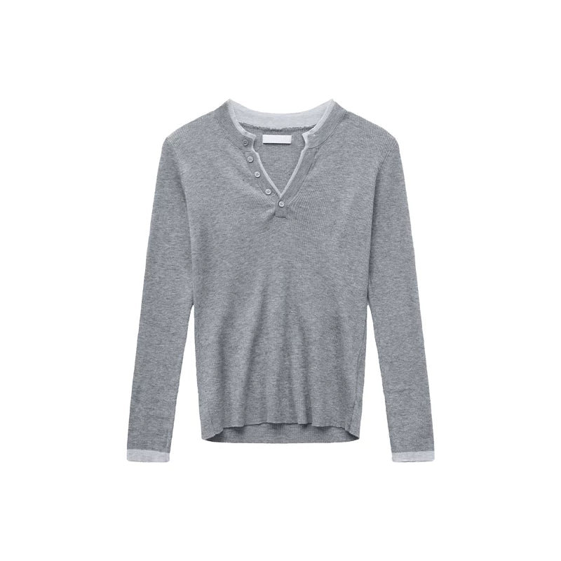 Slim Fit Ribbed Knit Henley Sweater