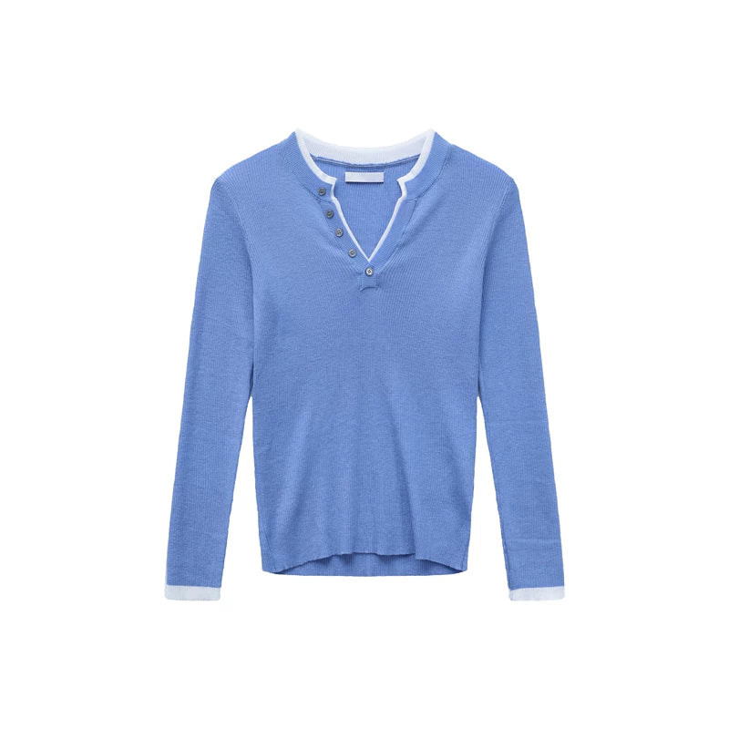 Slim Fit Ribbed Knit Henley Sweater