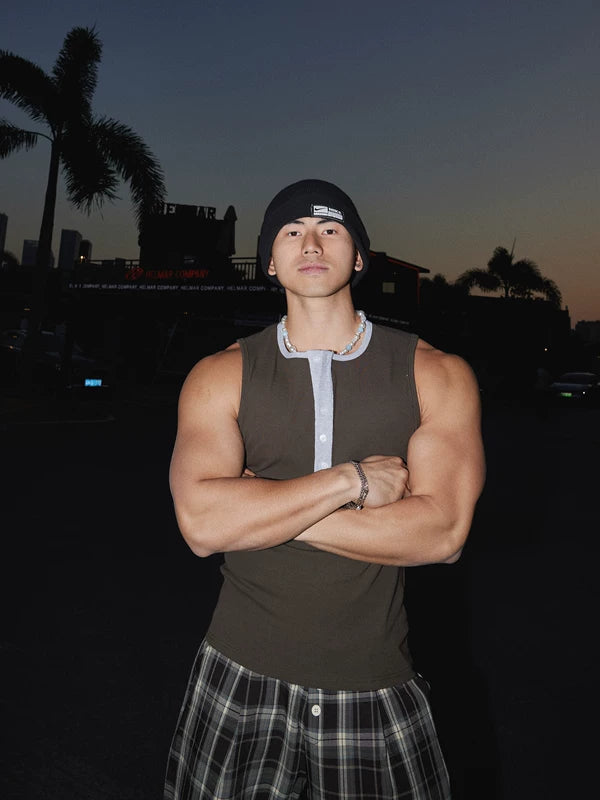 Streetwear Sleeveless Henley Vest