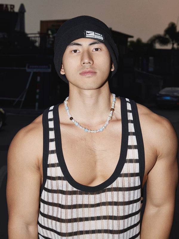 Striped Loose Fit Mesh Sports Vest