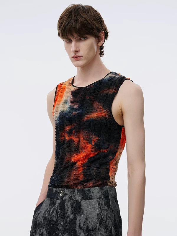 Textured Tie-Dye Slim Fit Sleeveless Vest