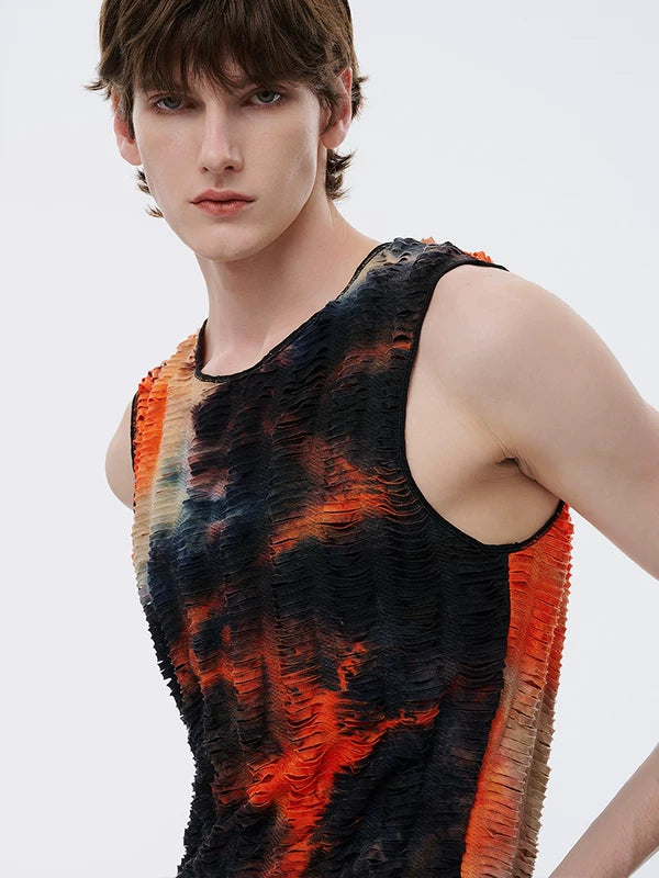 Textured Tie-Dye Slim Fit Sleeveless Vest