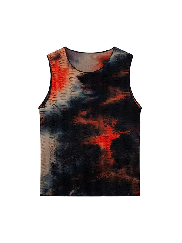 Textured Tie-Dye Slim Fit Sleeveless Vest
