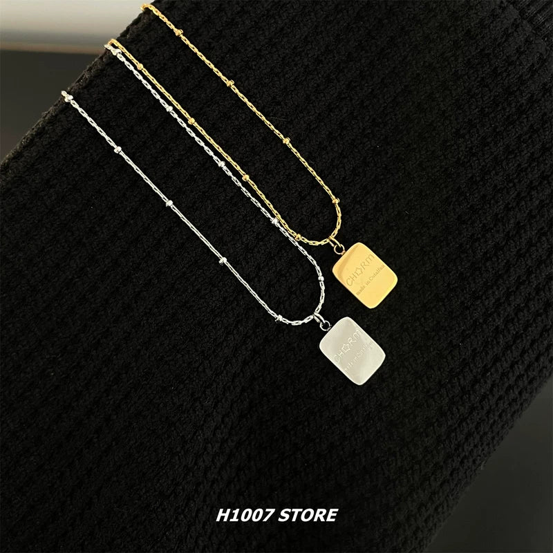 Titanium Steel Square Pendant Necklace