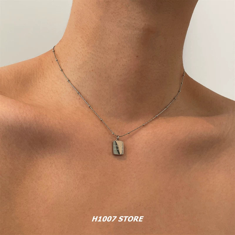 Titanium Steel Square Pendant Necklace