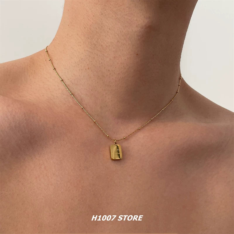 Titanium Steel Square Pendant Necklace