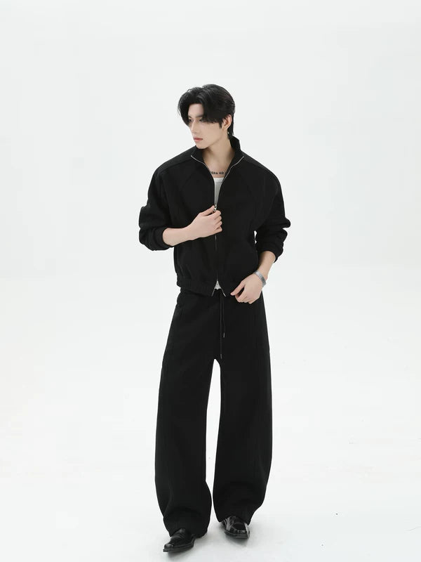 Zip Front Stand Collar Sweatshirt Pants
